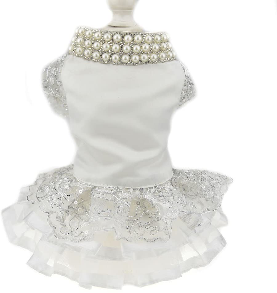 Luxury Lace Pearl Dog Dress for Cat Pet Dog