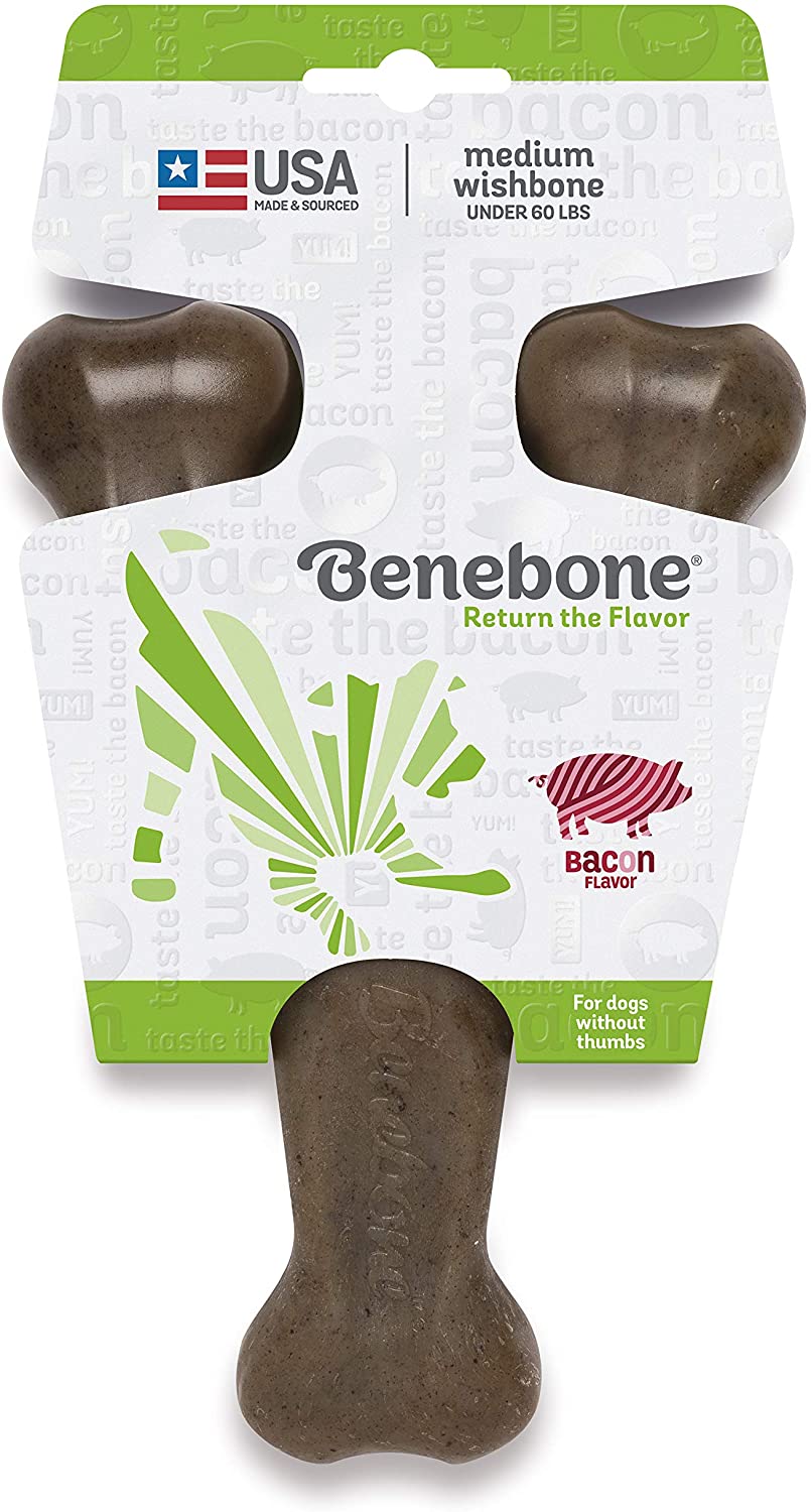 Benebone Real Bacon Durable Wishbone Dog Chew Toy