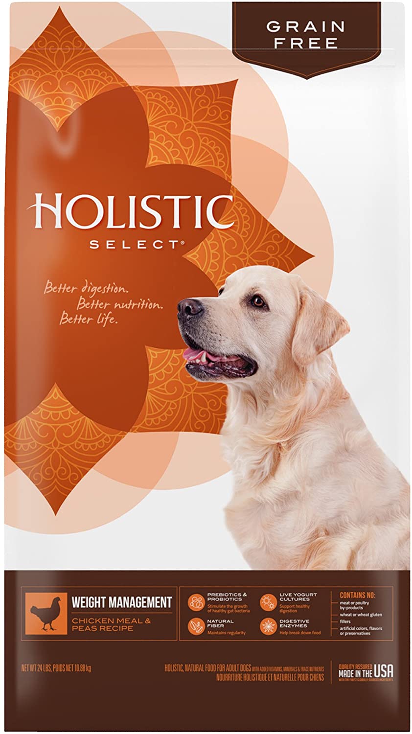 Holistic Select Natural Dry Dog Food Grain Free Weight Management Chicken Meal & Peas
